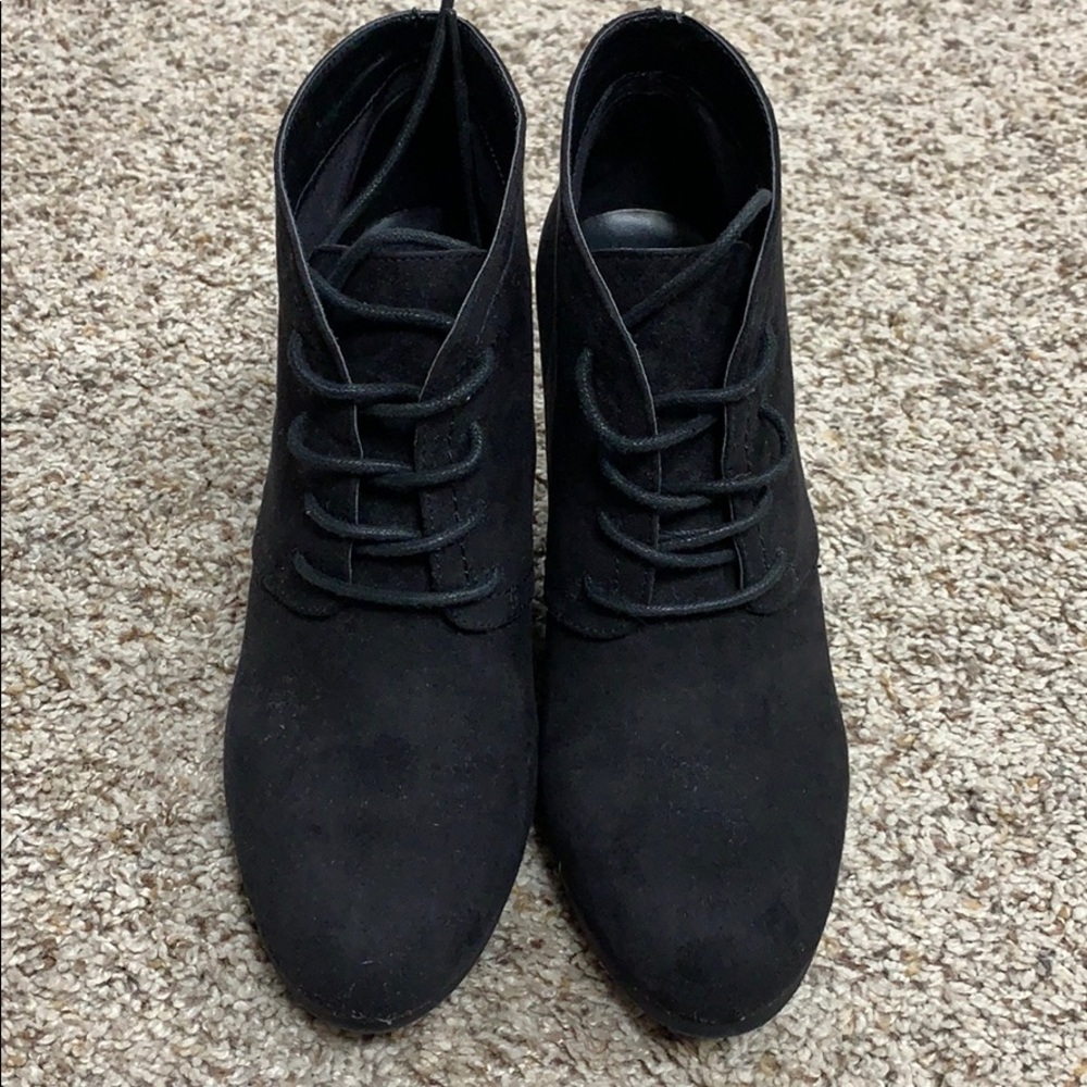 Black wedge booties